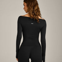 FormeSoft Fitted Off-The-Shoulder Long Sleeve Top | Black