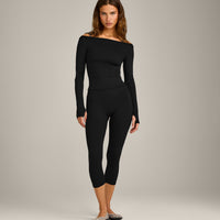 FormeSoft Fitted Off-The-Shoulder Long Sleeve Top | Black