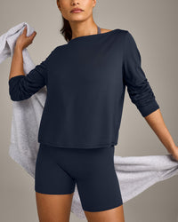 FormeSoft Relaxed Slash Neck Long Sleeve Top | True Blue