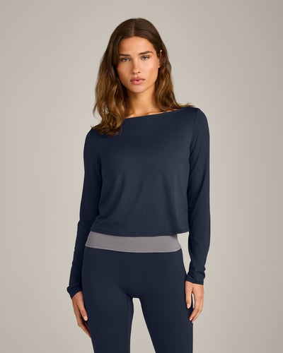 FormeSoft™ Relaxed Slash Neck Long Sleeve Top | True Blue