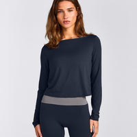 FormeSoft™ Relaxed Slash Neck Long Sleeve Top | True Blue