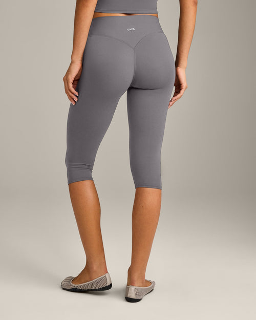 SoftMotion™ High Waisted Capri Leggings with Grey Logo | Ash Grey