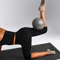 SoftMotion™ High Waisted Capri Leggings with Gray Logo | Black