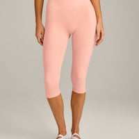 SoftMotion™ High Waisted Capri Leggings with Grey Logo | Peach Orange