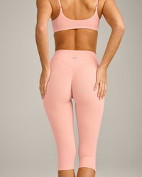 SoftMotion™ High Waisted Capri Leggings with Grey Logo | Peach Orange