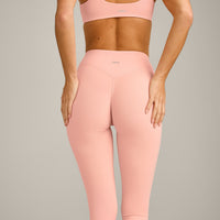 SoftMotion™ High Waisted Capri Leggings with Grey Logo | Peach Orange