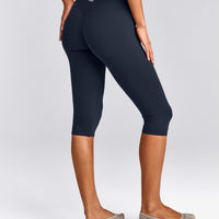 SoftMotion™ High Waisted Capri Leggings with Gray Logo | True Blue
