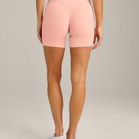 SoftMotion™ High Waisted Shorts 6" with Grey Logo | Peach Orange