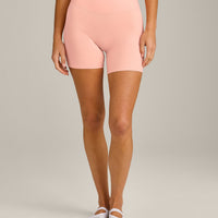SoftMotion™ High Waisted Shorts 6" with Grey Logo | Peach Orange