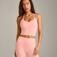 SoftMotion™ Strappy Halter Neck Mid Vest with Built in Bra Shelf with Grey Logo | Peach Orange