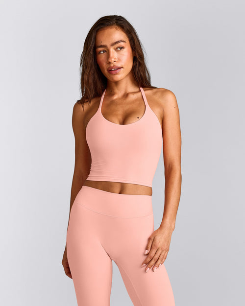 SoftMotion™ Strappy Halter Neck Mid Tank Top with Built in Bra Shelf | Peach Orange