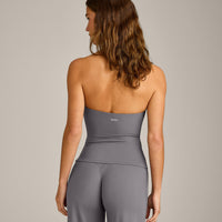 SoftMotion™ Strappy Halter Neck Vest with Built in Bra Shelf with Grey Logo | Ash Grey