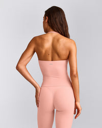 SoftMotion™ Strappy Halter Neck Tank Top with Built in Bra Shelf with Gray Logo | Peach Orange