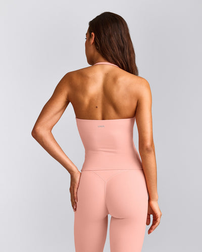 SoftMotion™ Strappy Halter Neck Tank Top with Built in Bra Shelf with Gray Logo | Peach Orange