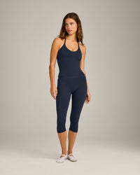 SoftMotion™ Strappy Halter Neck Vest with Built in Bra Shelf with Grey Logo | True Blue