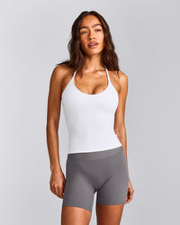 SoftMotion™ Strappy Halter Neck Tank Top with Built in Bra Shelf | White
