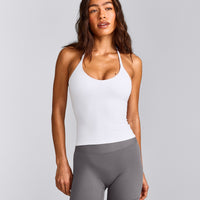 SoftMotion™ Strappy Halter Neck Tank Top with Built in Bra Shelf | White