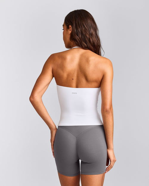 SoftMotion™ Strappy Halter Neck Tank Top with Built in Bra Shelf | White