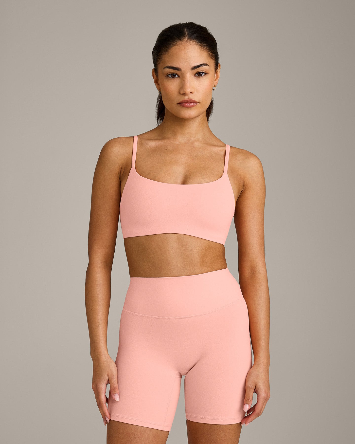 SoftMotion™ Strappy Sports Bra with Grey Logo | Peach Orange