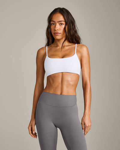 SoftMotion™ Strappy Sports Bra with Grey Logo | White