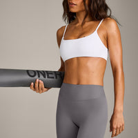 SoftMotion™ Strappy Sports Bra with Grey Logo | White