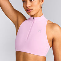 EasyLift™ Zip High Neck Sports Bra with Grey Logo | Chalk Pink