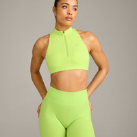 EasyLift™ Zip High Neck Sports Bra with Grey Logo | Citrus Green