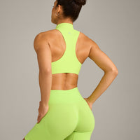 EasyLift™ Zip High Neck Sports Bra with Grey Logo | Citrus Green