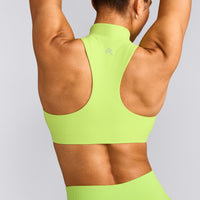EasyLift™ Zip High Neck Sports Bra with Grey Logo | Citrus Green