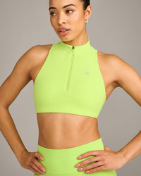 EasyLift™ Zip High Neck Sports Bra with Grey Logo | Citrus Green