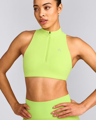 EasyLift™ Zip High Neck Sports Bra with Grey Logo | Citrus Green