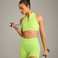 EasyLift™ Zip High Neck Sports Bra with Grey Logo | Citrus Green