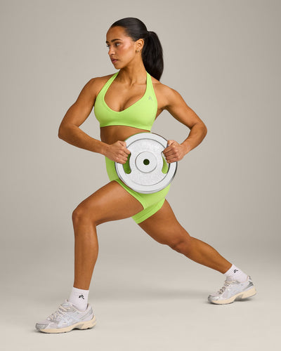 EffortlessLift™ Seamless Halter Neck Sports Bra with Grey Logo | Citrus Green