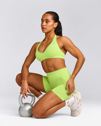 EffortlessLift™ Seamless Halter Neck Sports Bra with Gray Logo | Citrus Green