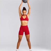 EffortlessLift™ Seamless Halter Neck Sports Bra with Gray Logo | Fiery Red