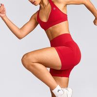 EffortlessLift™ Seamless Halter Neck Sports Bra with Gray Logo | Fiery Red
