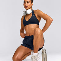 EffortlessLift™ Seamless Halter Neck Sports Bra with Gray Logo | True Blue