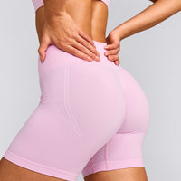 EffortlessLift™ Seamless Shorts with Gray Logo | Chalk Pink