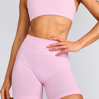 EffortlessLift™ Seamless Shorts with Gray Logo | Chalk Pink