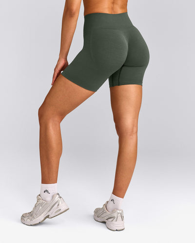 EffortlessLift™ Seamless Shorts with Gray Logo | Dark Khaki