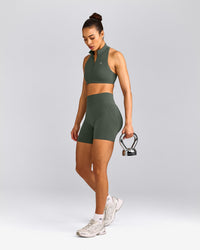 EffortlessLift™ Seamless Shorts with Gray Logo | Dark Khaki