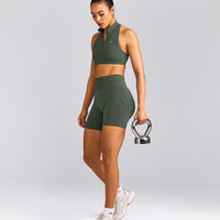 EffortlessLift™ Seamless Shorts with Gray Logo | Dark Khaki