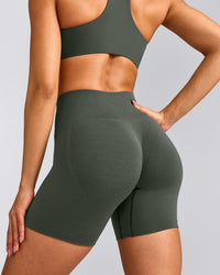 EffortlessLift™ Seamless Shorts with Gray Logo | Dark Khaki