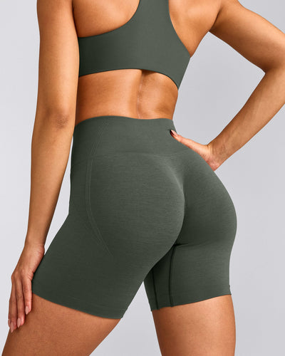 EffortlessLift™ Seamless Shorts with Gray Logo | Dark Khaki