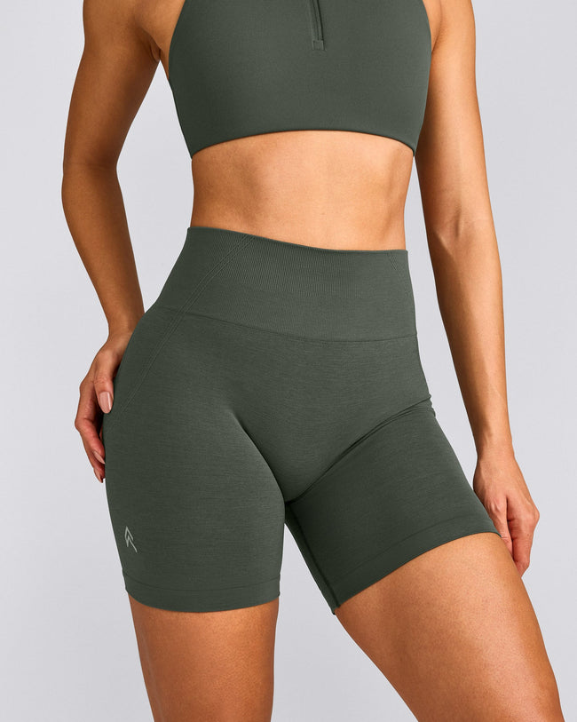 EffortlessLift™ Seamless Shorts with Gray Logo | Dark Khaki