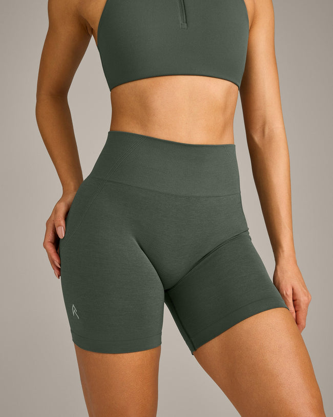 EffortlessLift™ Seamless Shorts with Grey Logo | Dark Khaki