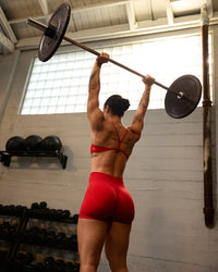 EffortlessLift™ Seamless Shorts with Grey Logo | Fiery Red