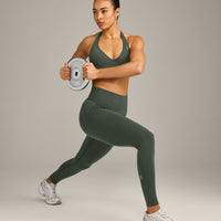 EffortlessLift™ Seamless Leggings with Grey Logo | Dark Khaki