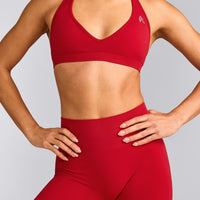 EffortlessLift™ Seamless Leggings with Gray Logo | Fiery Red