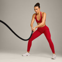 EffortlessLift™ Seamless Mid Rise Leggings with Grey Logo | Fiery Red